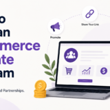 Ecommerce affiliate program dashboard showing partner commissions and new customer revenue