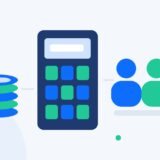 Flat illustration of a calculator, coin stack and a dedicated ecommerce team representing ecommerce outsourcing cost and budgeting