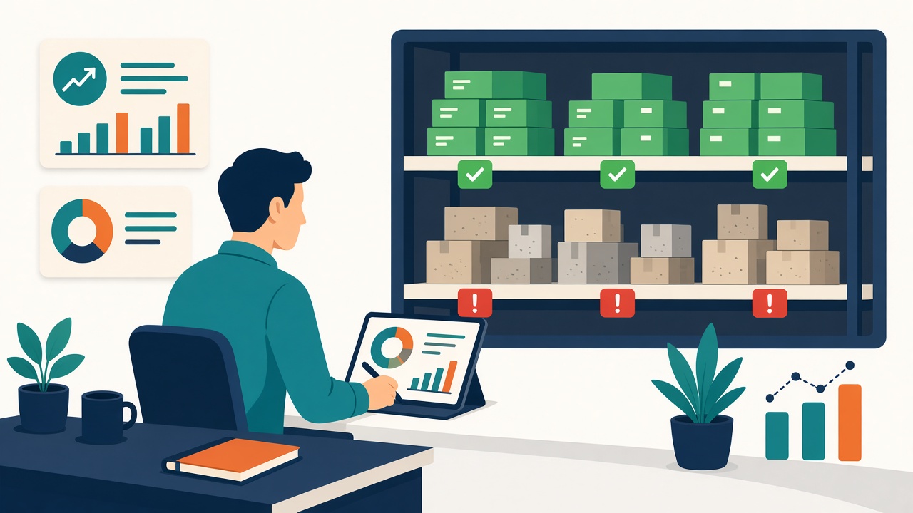 Ecommerce analyst reviewing SKU-level inventory turnover, separating fast-moving and slow-moving stock