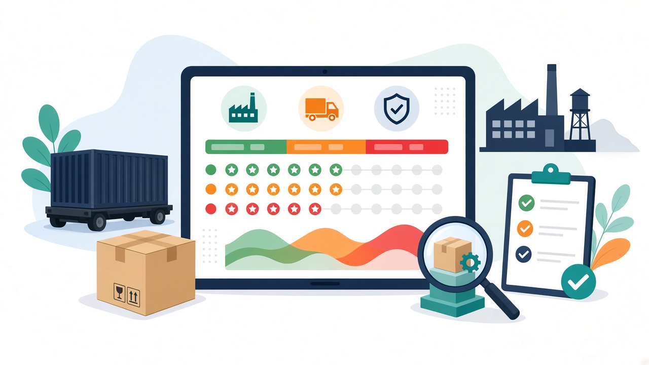 Supplier scorecard dashboard for an ecommerce brand rating factories, freight and packaging suppliers